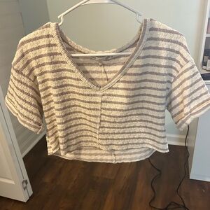 Altar'd State Cream and Tan Striped Crop Topped top